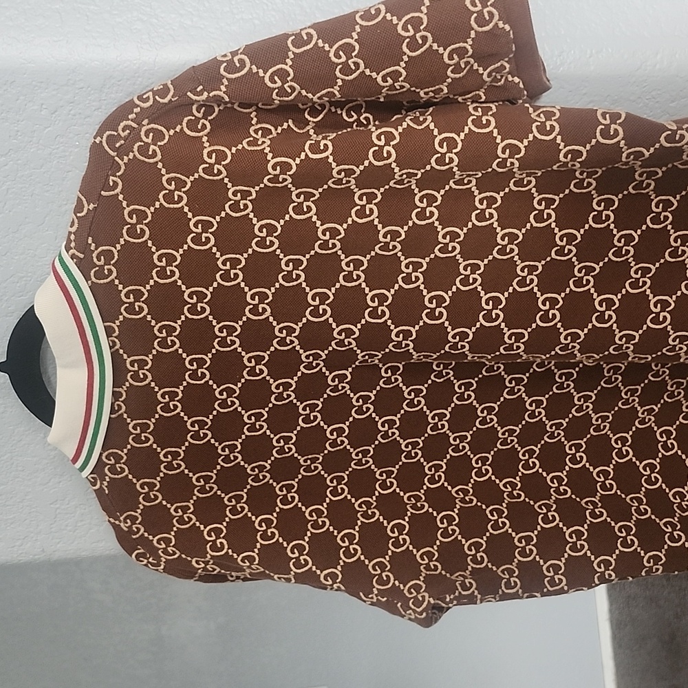 AUTHENTIC Gucci Brown Monogram Polo Shirt - Picture 6 of 9